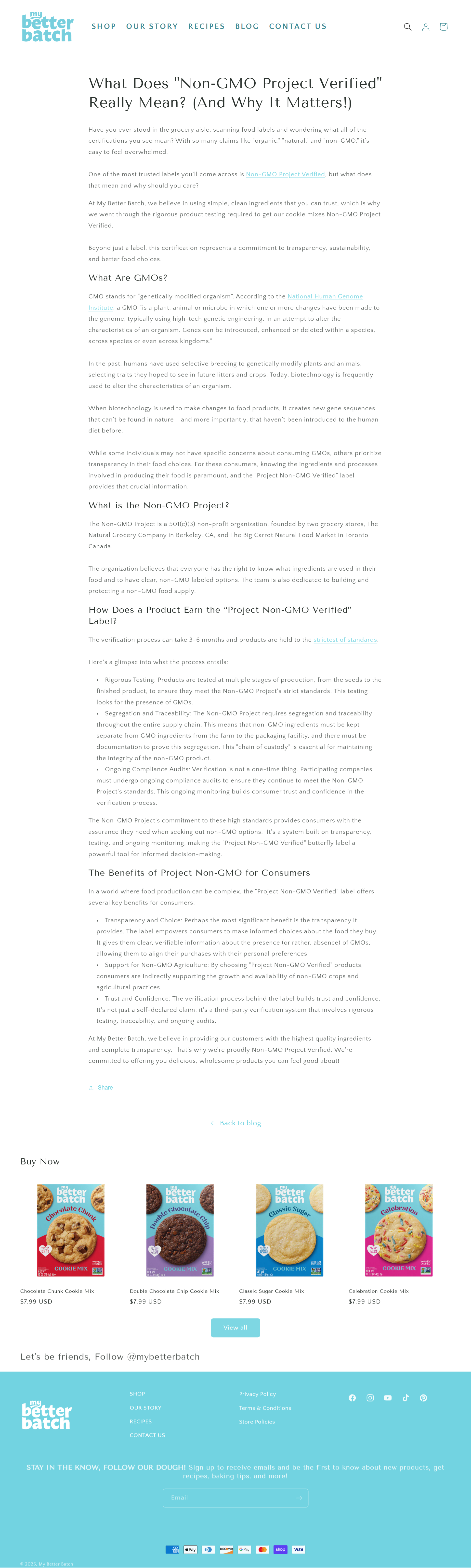 Sample landing page "What does non-GMO verified really mean?" written by Elizabeth Mesley