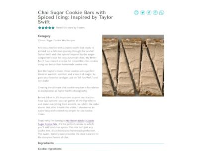 Screenshot of Chai Cookie Bar Recipe on My Better Batch